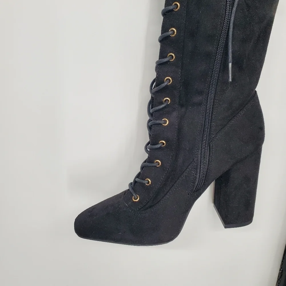 Shoedazzle Shoes Women 6.5 Janitha Lace Up Zip Up Boot Black